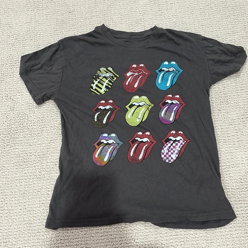 The Rolling Stones Multi Logo Short Sleeve Graphic Boyfriend T-Shirt